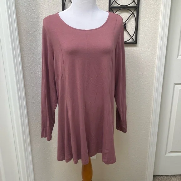 Like New Dusty Mauve Denim & Co Long Sleeve Tunic Top - Picture 1 of 3